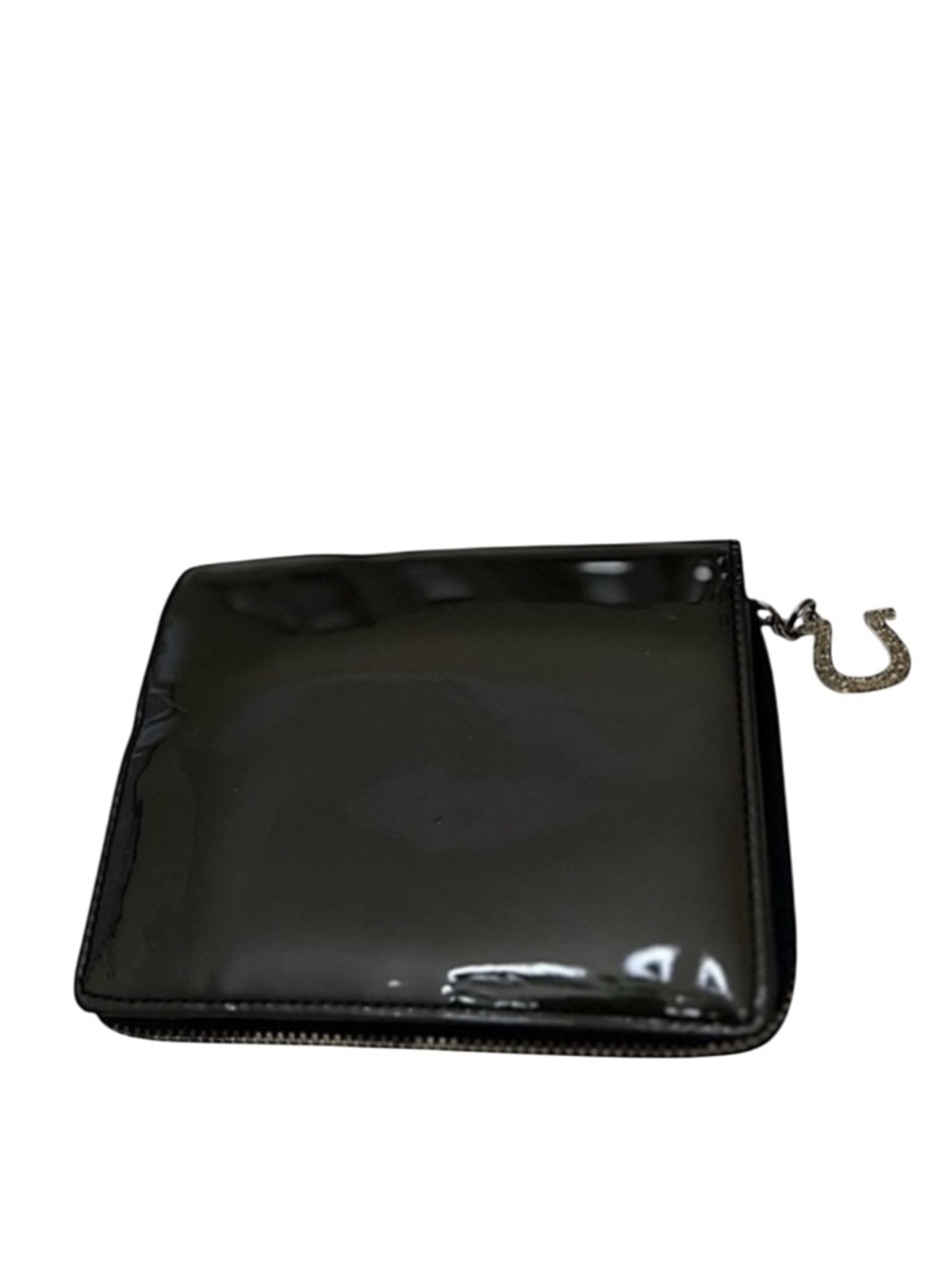 PAUL SMITH - BLACK PATENT LEATHER COMPACT BIFOLD ZIP WALLET